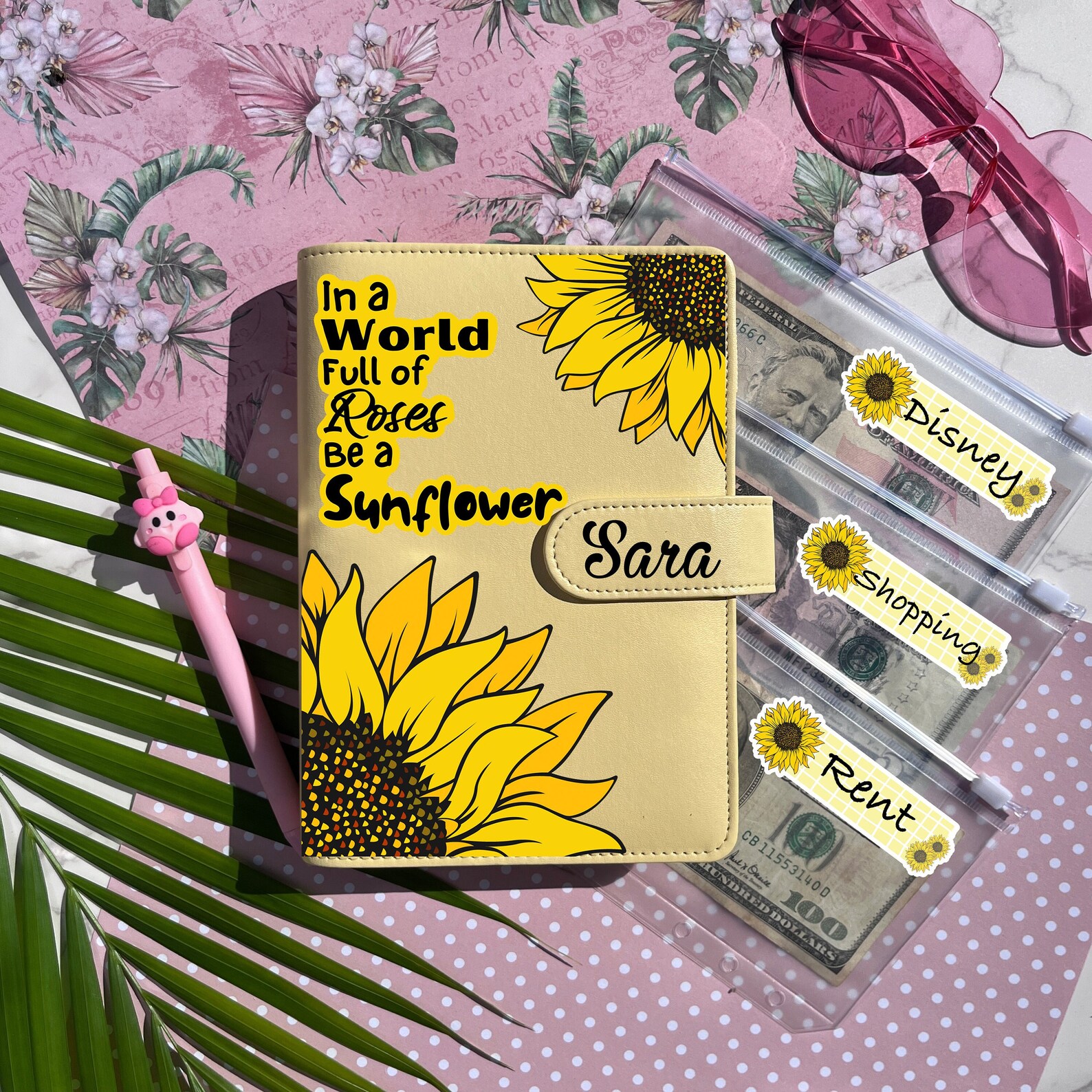Be a Sunflower  BUDGET BINDER, Personalized Images Monthly Budget Planner, Cash Envelopes, A6 Budget Wallet, Budget Book