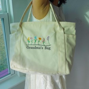 Beautiful Embroidery Floral Large Tote Bag With Zipper Pocket, Cute Daisy Sunflower Rose Totes, Unqiue Gift for Grandma Mom Girlfriend.