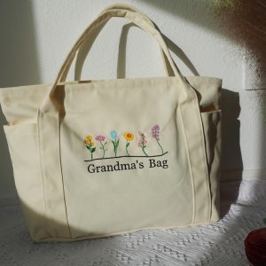 Beautiful Embroidery Floral Large Tote Bag With Zipper Pocket, Cute Daisy Sunflower Rose Totes, Unqiue Gift for Grandma Mom Girlfriend.