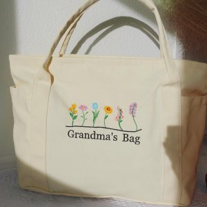 Beautiful Embroidery Floral Large Tote Bag With Zipper Pocket, Cute Daisy Sunflower Rose Totes, Unqiue Gift for Grandma Mom Girlfriend.