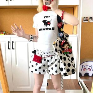 Black Dot Canvas Tote Bag – Korean Casual Shoulder Bag