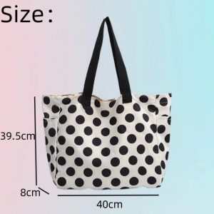 Black Dot Canvas Tote Bag – Korean Casual Shoulder Bag