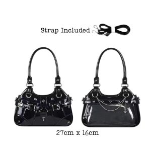 Black Edgy Shoulder Bag Goth Grunge Y2K Alt Handbag Streetwear Fashion Purse Aesthetic Accessory