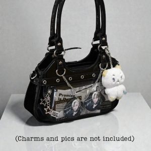 Black Edgy Shoulder Bag Goth Grunge Y2K Alt Handbag Streetwear Fashion Purse Aesthetic Accessory