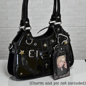 Black Edgy Shoulder Bag Goth Grunge Y2K Alt Handbag Streetwear Fashion Purse Aesthetic Accessory