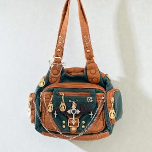 Black Edgy y2k Shoulder Bag Gothic Punk Grunge Statement Handbag Gift for birthday Concert outfit