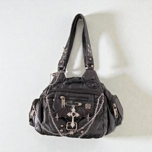 Black Edgy y2k Shoulder Bag Gothic Punk Grunge Statement Handbag Gift for birthday Concert outfit