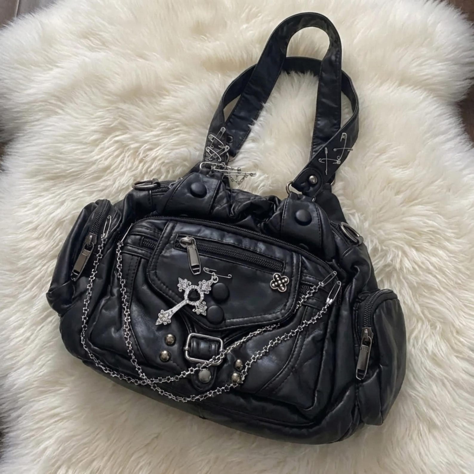 Black Edgy y2k Shoulder Bag Gothic Punk Grunge Statement Handbag Gift for birthday Concert outfit
