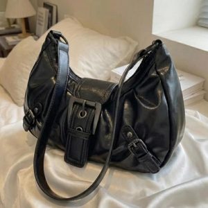 Black Retro Baguette Bag Y2K Streetwear Purse Gift For Her Everyday Bag