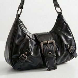 Black Retro Baguette Bag Y2K Streetwear Purse Gift For Her Everyday Bag