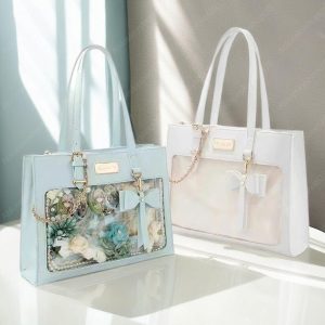 Bow Ita Bag with Clear Window for Pins, Large Capacity Ita Shoulder Tote Bag, Anime Pin Display, Transparent Window Ita Bag, Cute Handbag