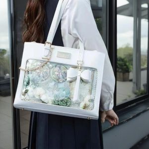 Bow Ita Bag with Clear Window for Pins, Large Capacity Ita Shoulder Tote Bag, Anime Pin Display, Transparent Window Ita Bag, Cute Handbag