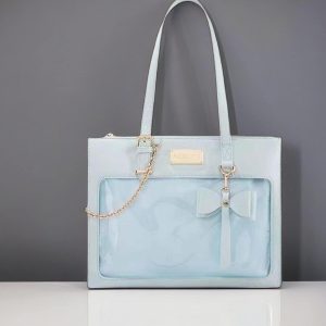 Bow Ita Bag with Clear Window for Pins, Large Capacity Ita Shoulder Tote Bag, Anime Pin Display, Transparent Window Ita Bag, Cute Handbag