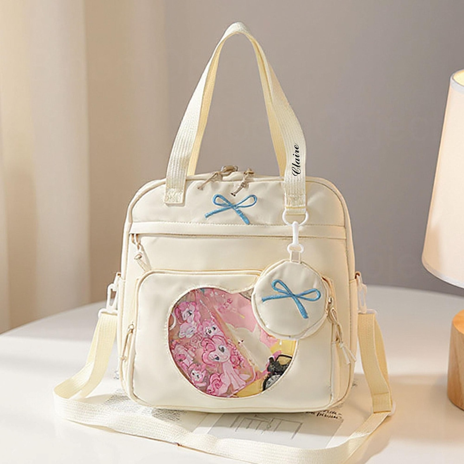 Bow Ita Bag with Coin Purse, Personalized Ita Bag, Cute Nylon Crossbody Tote, Pin Display Bag, Anime Ita Crossbody Bag, Small Bag for Women