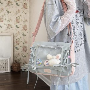 Bow-Knot Ita Bag, Personalized Pin Display Messenger Bag, Korean Japanese Preppy, Clear Window Bag, Ita Crossbody Bag, Anime Bag for Fans