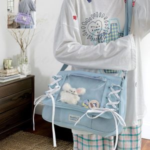Bow-Knot Ita Bag, Personalized Pin Display Messenger Bag, Korean Japanese Preppy, Clear Window Bag, Ita Crossbody Bag, Anime Bag for Fans