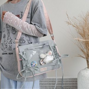 Bow-Knot Ita Bag, Personalized Pin Display Messenger Bag, Korean Japanese Preppy, Clear Window Bag, Ita Crossbody Bag, Anime Bag for Fans
