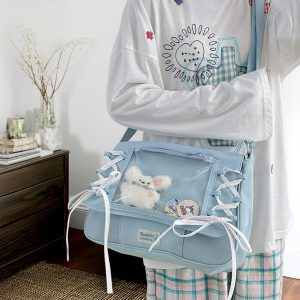 Bow-Knot Ita Bag, Personalized Pin Display Messenger Bag, Korean Japanese Preppy, Clear Window Bag, Ita Crossbody Bag, Anime Bag for Fans