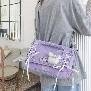 Bow-Knot Ita Bag, Personalized Pin Display Messenger Bag, Korean Japanese Preppy, Clear Window Bag, Ita Crossbody Bag, Anime Bag for Fans