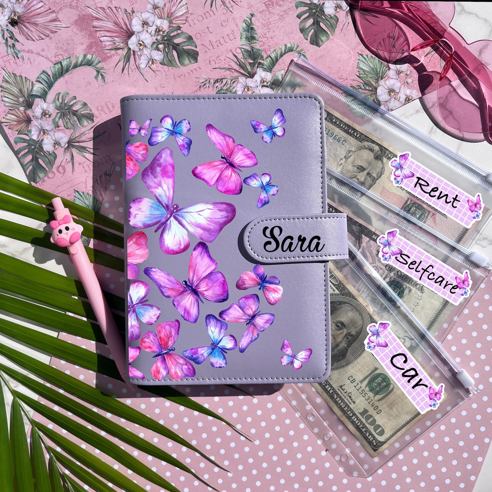 Butterfly BUDGET BINDER, Watercolor Butterflies Personalized Images Monthly Budget Planner, Cash Envelopes, A6 Budget Wallet, Budget Book