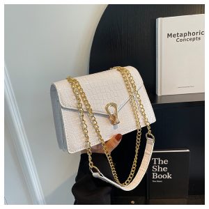 Versatile Women's Solid-color Crocodile-print Chain Crossbody Bag