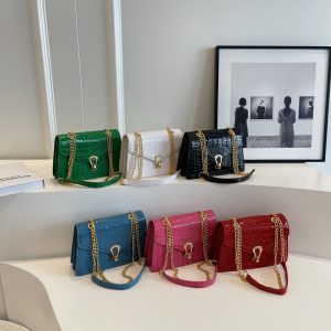 Versatile Women's Solid-color Crocodile-print Chain Crossbody Bag