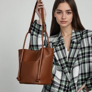 Premium Soft Leather Tote Bag with Large Capacity and Simple Design