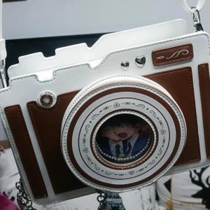 Camera Ita Crossbody Bag with Clear Display Window for Pins and Badges | PU Leather Anime Cosplay Shoulder Bag for Collectors and Fans