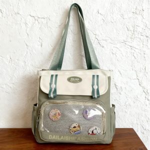 Campus-Style Ita Bag with Clear Display Window – Shoulder, Tote & Crossbody Bag for Anime Fans and Collectors