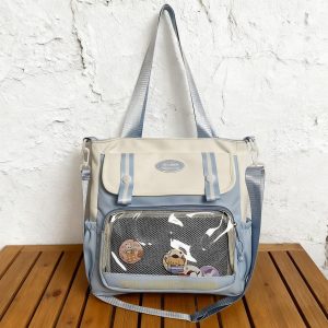 Campus-Style Ita Bag with Clear Display Window – Shoulder, Tote & Crossbody Bag for Anime Fans and Collectors