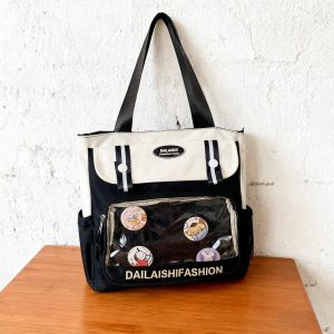 Campus-Style Ita Bag with Clear Display Window – Shoulder, Tote & Crossbody Bag for Anime Fans and Collectors