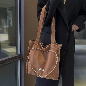 Canvas Heart Bag, Canvas Tote Bag, College Tote Bag, Shopping Bag, Commuter Bag, Casual Bag, Cute Canvas Bag, Everyday Bag, Gift For Her