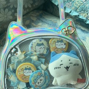 Cat Ear Ita Shoulder Bag – PU Leather Transparent Display Crossbody Handbag for Pins, Keychains and Anime Merch Gift for Collectors and Fans