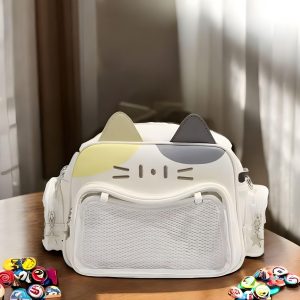Cat-Themed Ita Bag, Clear Pocket Pin Display, Minimalist Shoulder Bag