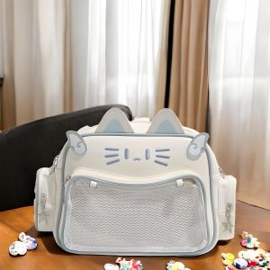 Cat-Themed Ita Bag, Clear Pocket Pin Display, Minimalist Shoulder Bag