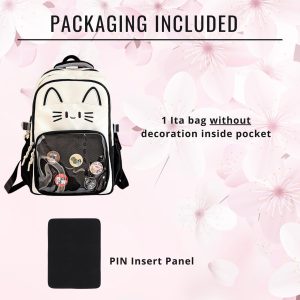 CatFace ita backpack, kawaii ita ba, enamel pin display bag, anime convention bag, clear window ita backpack, kawaii school backpack