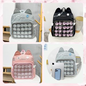 CatFace ita backpack, Kawaii ITA backpack, pin display bag, clear window ita bag, anime convention bag, kawaii ita bag, enamel pin bag