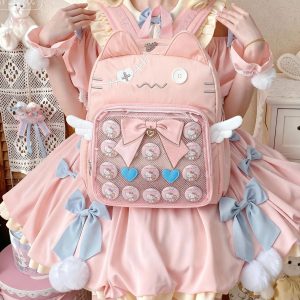 CatFace ita backpack, Kawaii ITA backpack, pin display bag, clear window ita bag, anime convention bag, kawaii ita bag, enamel pin bag