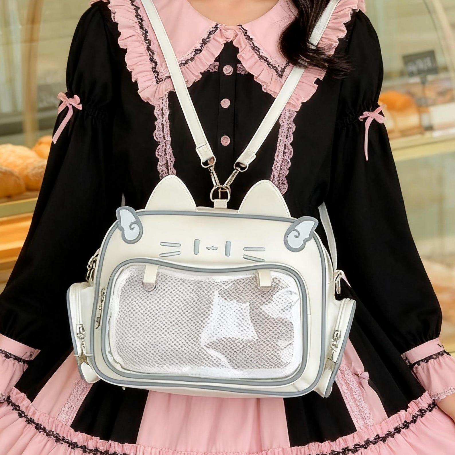 Catface ita bag & backpack, plush ita backpack, crossbody ita bag, kawaii ITA bag, enamel pin ita bag, anime convention ita bag