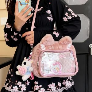 Catface plushie ita bag & backpack, plush ita backpack, crossbody ita bag, kawaii plushie bag, enamel pin ita bag, anime convention ita bag