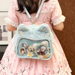 Catface plushie ita bag & backpack, plush ita backpack, crossbody ita bag, kawaii plushie bag, enamel pin ita bag, anime convention ita bag