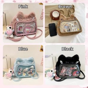 Catface plushie ita bag & backpack, plush ita backpack, crossbody ita bag, kawaii plushie bag, enamel pin ita bag, anime convention ita bag