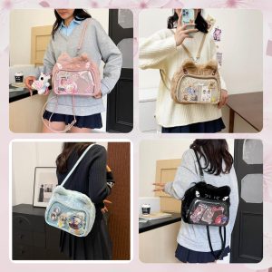 Catface plushie ita bag & backpack, plush ita backpack, crossbody ita bag, kawaii plushie bag, enamel pin ita bag, anime convention ita bag