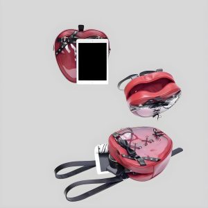 Cherry Red Heart Ita Bag, Lace Corset, Clear Window Tote