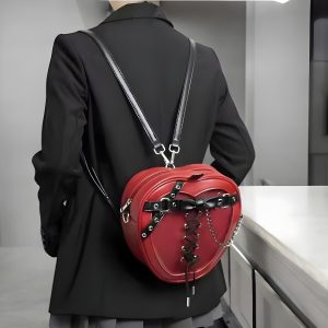 Cherry Red Heart Ita Bag, Lace Corset, Clear Window Tote