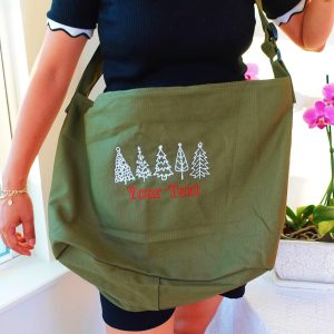 Christmas Tree Embroidered Canvas Bag, Personalized Messenger Bag, Crossbody Bag, Custom Logo Sign Purse, Custom Tote Bag, Christmas Gift.