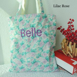 Chrysanthemum, Rose, Lilac Rose, Garden Floral Tote Bag, Custom Embroidered Canvas Bag, Personalized Floral Gift, Aesthetic Everyday Tote.