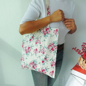 Chrysanthemum, Rose, Lilac Rose, Garden Floral Tote Bag, Custom Embroidered Canvas Bag, Personalized Floral Gift, Aesthetic Everyday Tote.