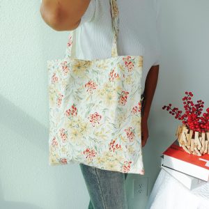 Chrysanthemum, Rose, Lilac Rose, Garden Floral Tote Bag, Custom Embroidered Canvas Bag, Personalized Floral Gift, Aesthetic Everyday Tote.