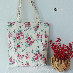 Chrysanthemum, Rose, Lilac Rose, Garden Floral Tote Bag, Custom Embroidered Canvas Bag, Personalized Floral Gift, Aesthetic Everyday Tote.